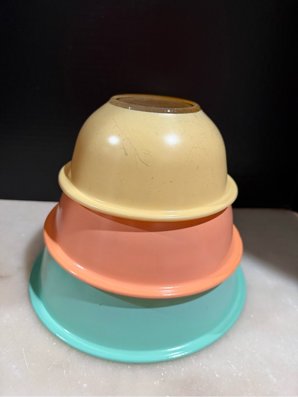 Vintage Pyrex Mixing Bowl Set 3 Turquoise Pink Yellow Opal Glass Nesting Bowls